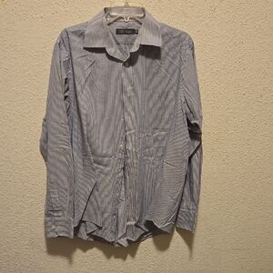 B15 Men's M&S Man Blue Striped Shirt Sz 42 16.5